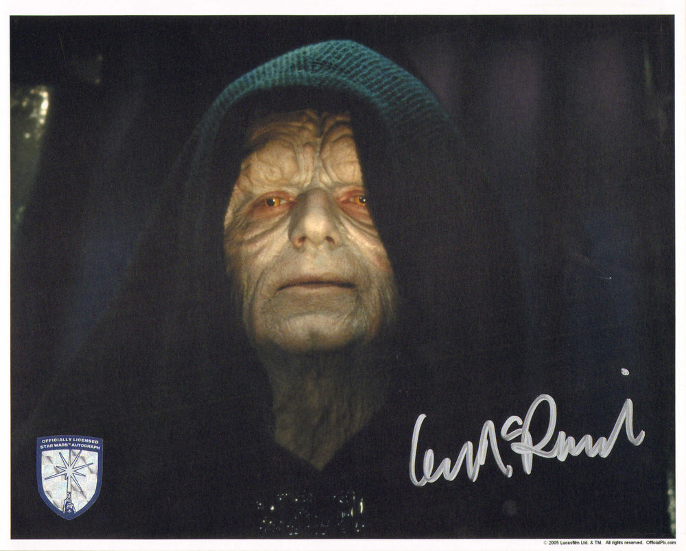 Ian McDiarmid as Emperor Palpatine in Star Wars: Return of the Jedi (Official Pix Lightsaber Shield) Signed 8x10 Photo