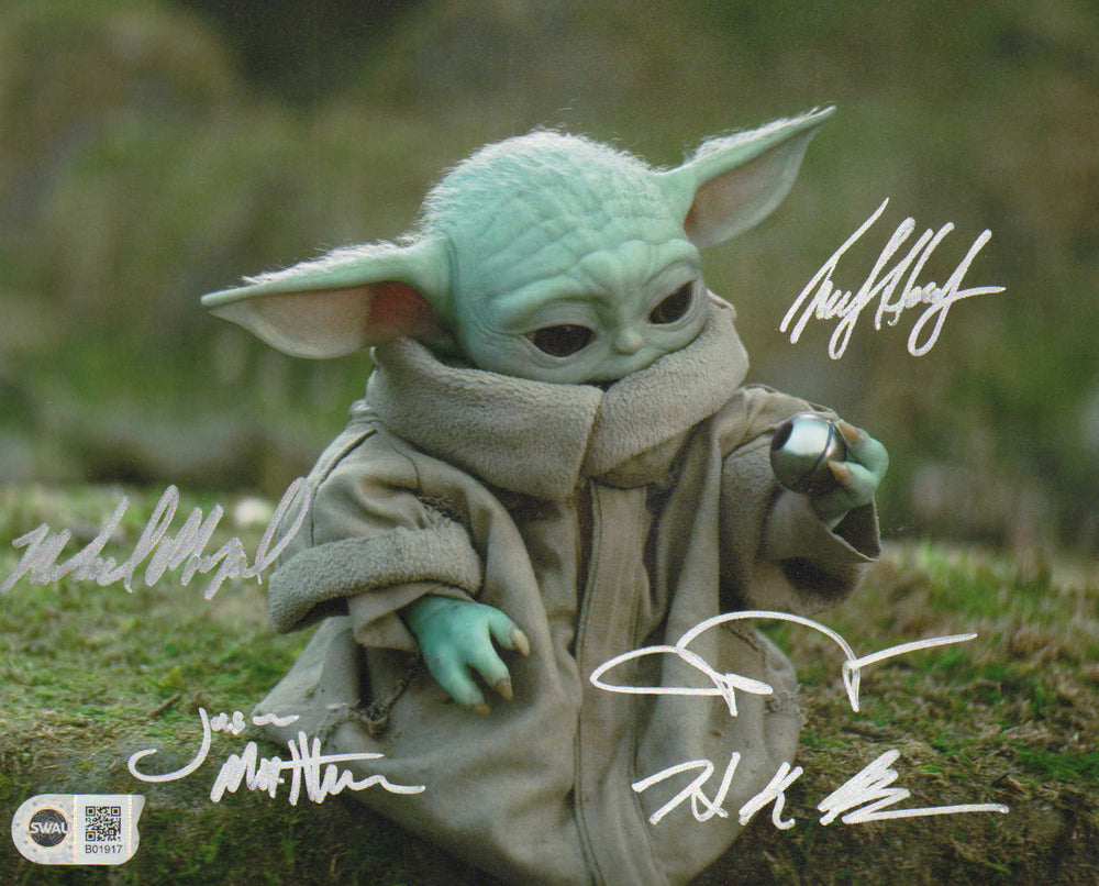 Star Wars: The Mandalorian Baby Yoda Grogu (SWAU) 8x10 Photo Signed by John Rosengrant, Trevor Hensley, Jason Matthews, Mike Manzel, & Hiroshi (Kan) Kieuchi