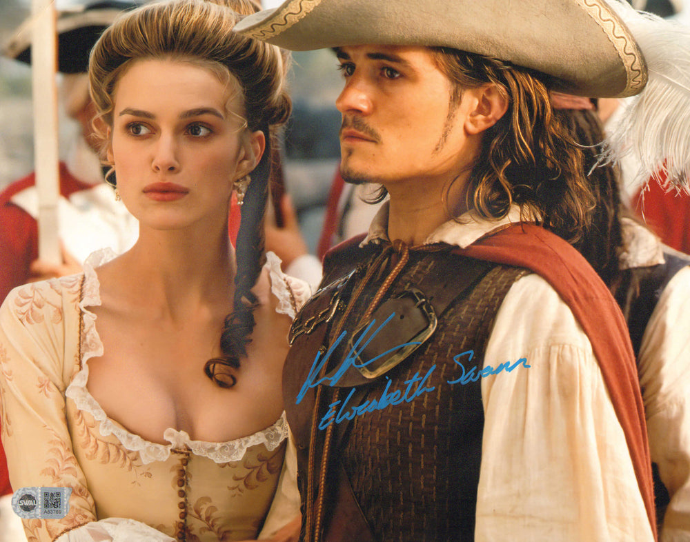 Keira Knightley as Elizabeth Swann with Will Turner in Pirates of the Caribbean: The Curse of the Black Pearl (SWAU) Signed 11x14 Photo with Character Name