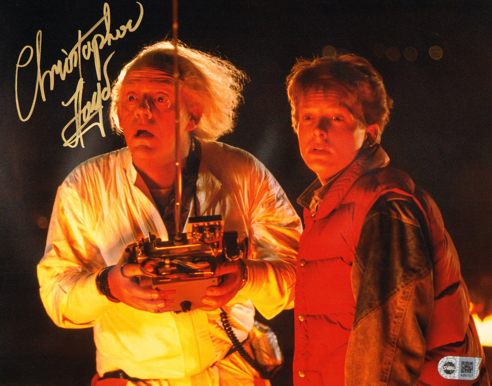 Christopher Lloyd as Doc Brown with Marty in Back to the Future Signed 11x14 Photo