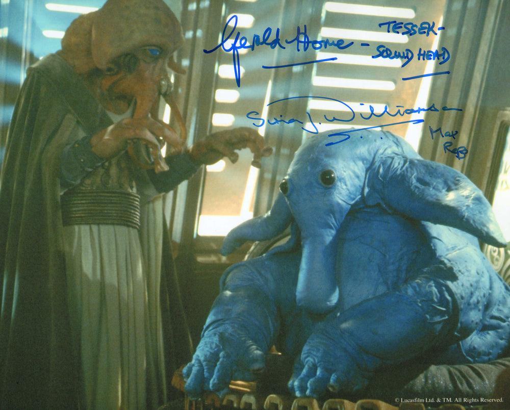 Simon Williamson as Max Rebo & Gerald Home as Tessek-Squid Head in Star Wars: Return of the Jedi Signed 8x10 Photo with Character Names