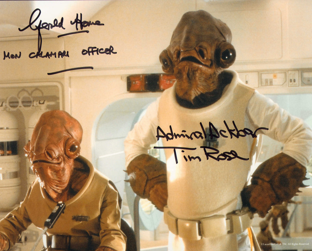 Tim Rose as Admiral Ackbar & Gerald Home as Mon Calamari Officer in Star Wars: Return of the Jedi Signed 8x10 Photo with Character Names