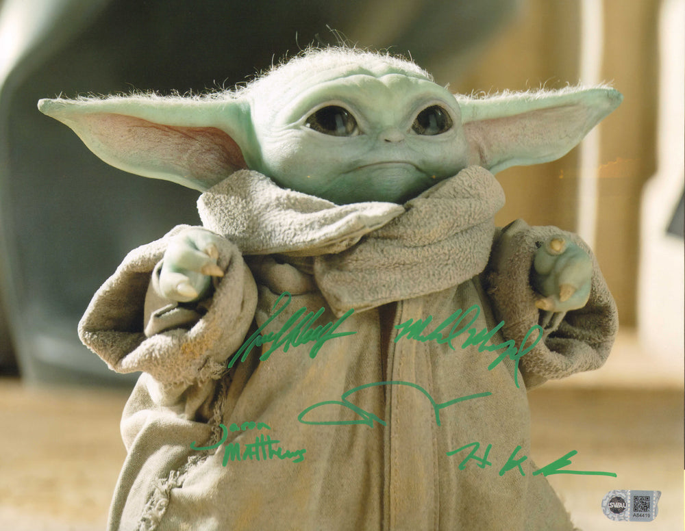 Star Wars: The Mandalorian Baby Yoda Grogu (SWAU) 11x14 Photo Signed by John Rosengrant, Trevor Hensley, Jason Matthews, Mike Manzel, & Hiroshi (Kan) Kieuchi