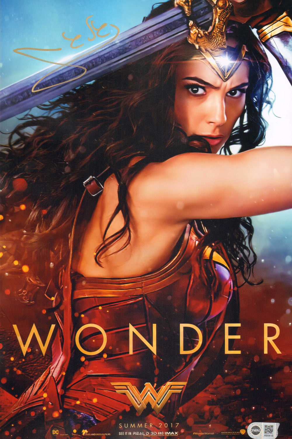 Gal Gadot as Wonder Woman in Wonder Woman (SWAU) Signed 11x17 Mini Poster