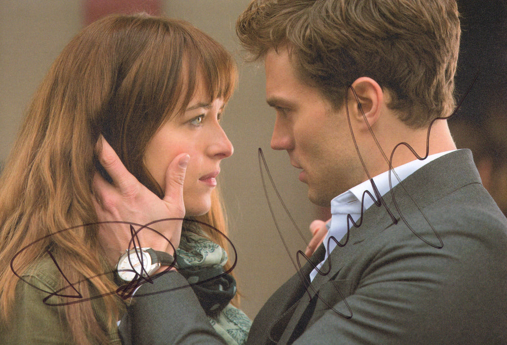Dakota Johnson as Anastasia Steele & Jamie Dornan as Christian Grey in Fifty Shades of Grey Signed 8x12 Photo