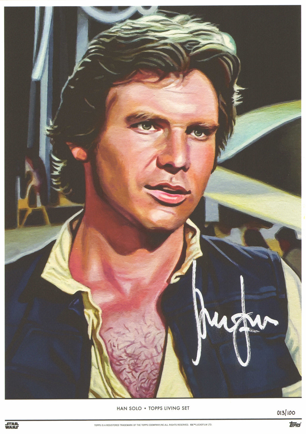 Harrison Ford as Han Solo in Star Wars: A New Hope (Beckett) Signed 10x14 Topps Living Set Art Print #13/100