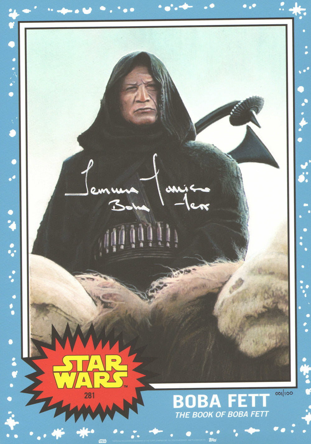 Temuera Morrison as Boba Fett in Star Wars: The Book of Boba Fett (JSA) Signed 10x14 Topps Living Set Art Print #1/100 with Character Name