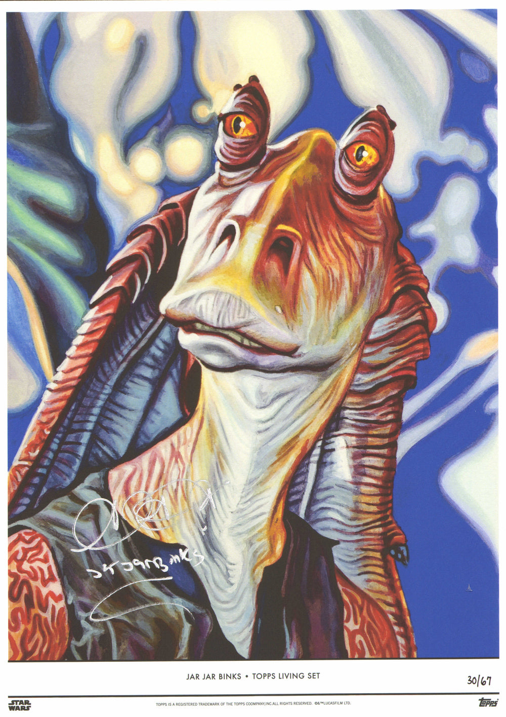 Ahmed Best as Jar Jar Binks in Star Wars Episode I: The Phantom Menace Signed 10x14 Topps Living Set Art Print #30/67 with Character Name