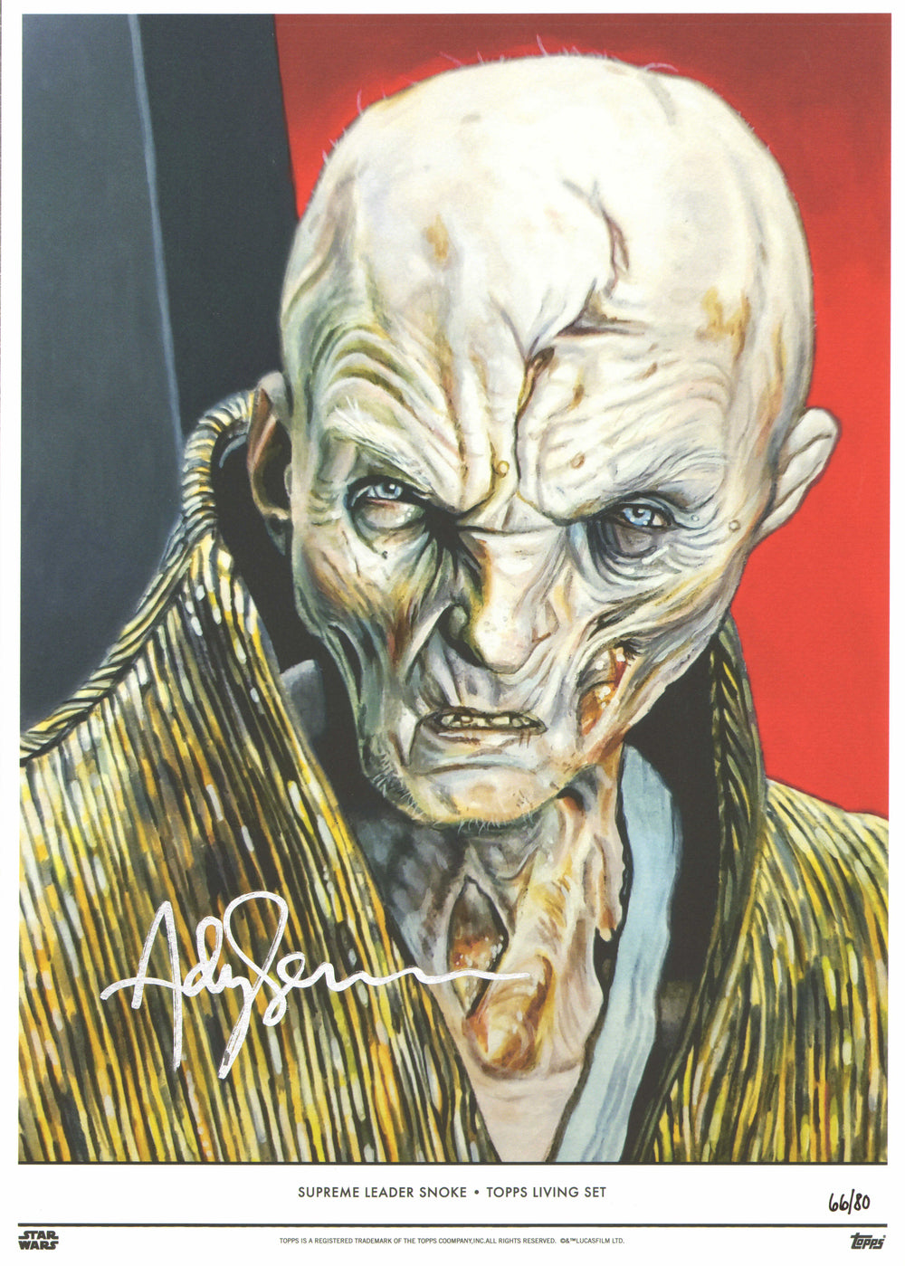 Andy Serkis as Supreme Leader Snoke in Star Wars: The Force Awakens (Official Pix) Signed 10x14 Topps Living Set Art Print #66/80