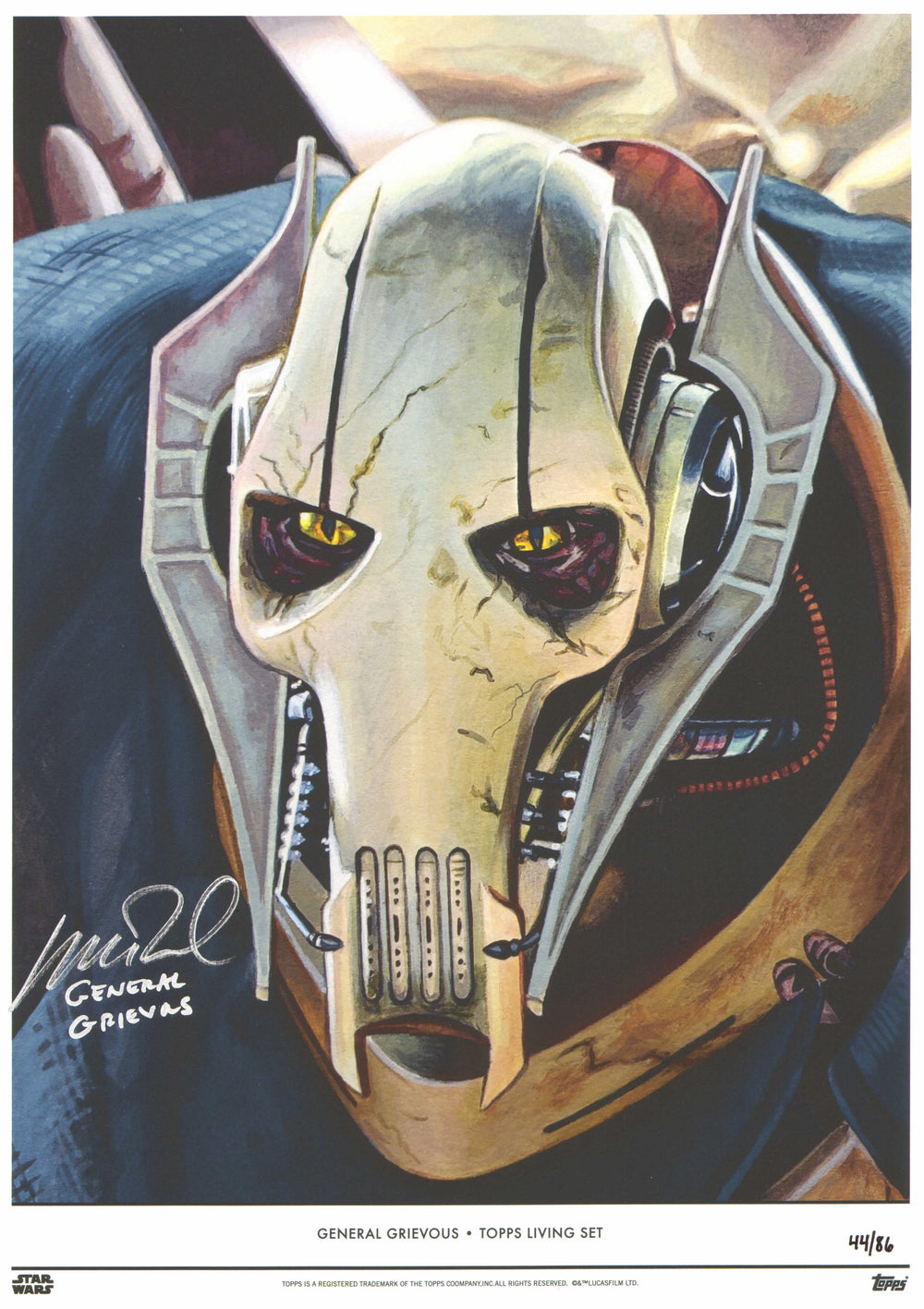 Matthew Wood as General Grievous in Star Wars Episode III: Revenge of the Sith (JSA) Signed 10x14 Topps Living Set Art Print #44/86 with Character Name