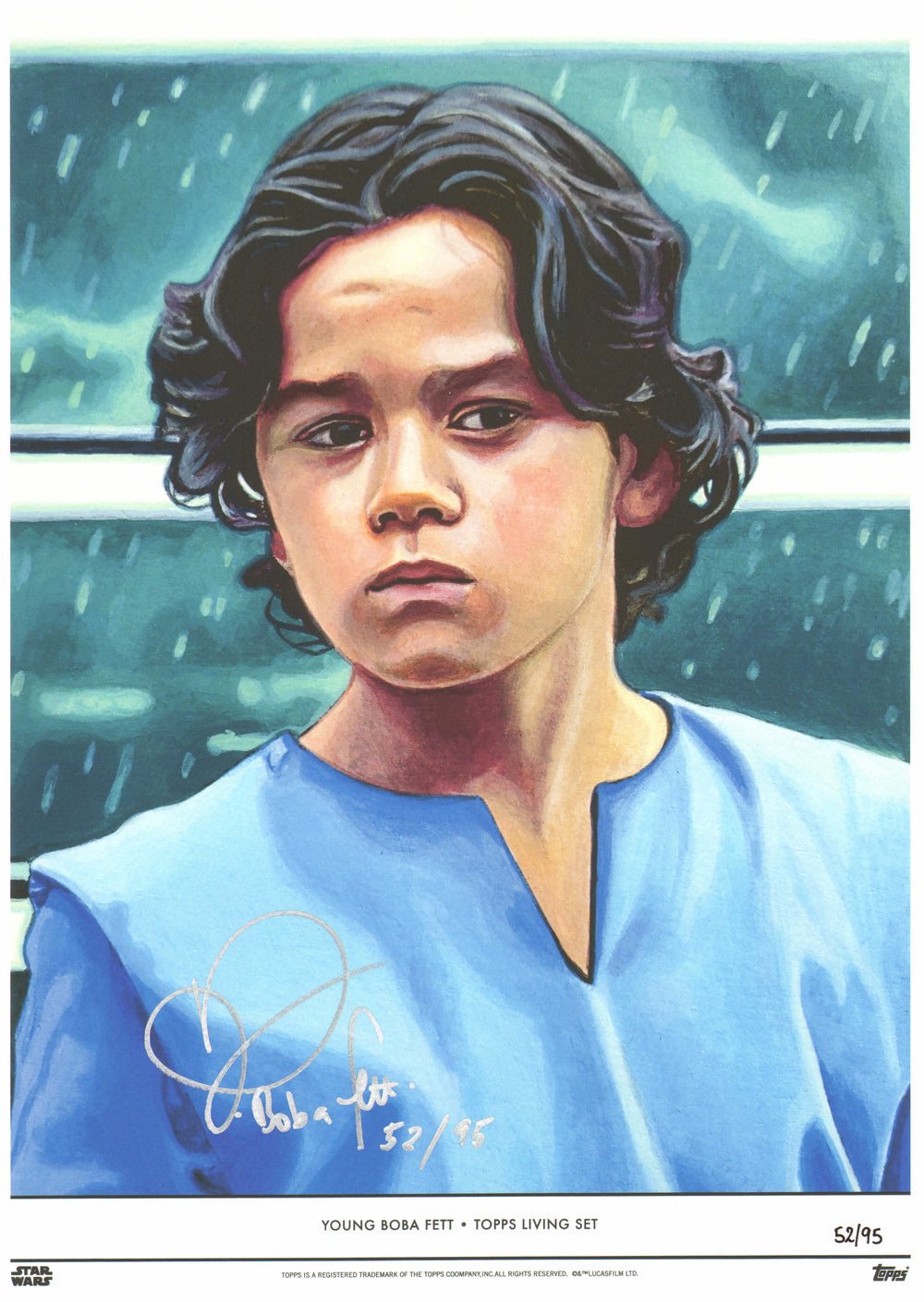 Daniel Logan as Young Boba Fett in Star Wars Episode II: Attack of the Clones (JSA) Signed 10x14 Topps Living Set Art Print #52/95 with Character Name