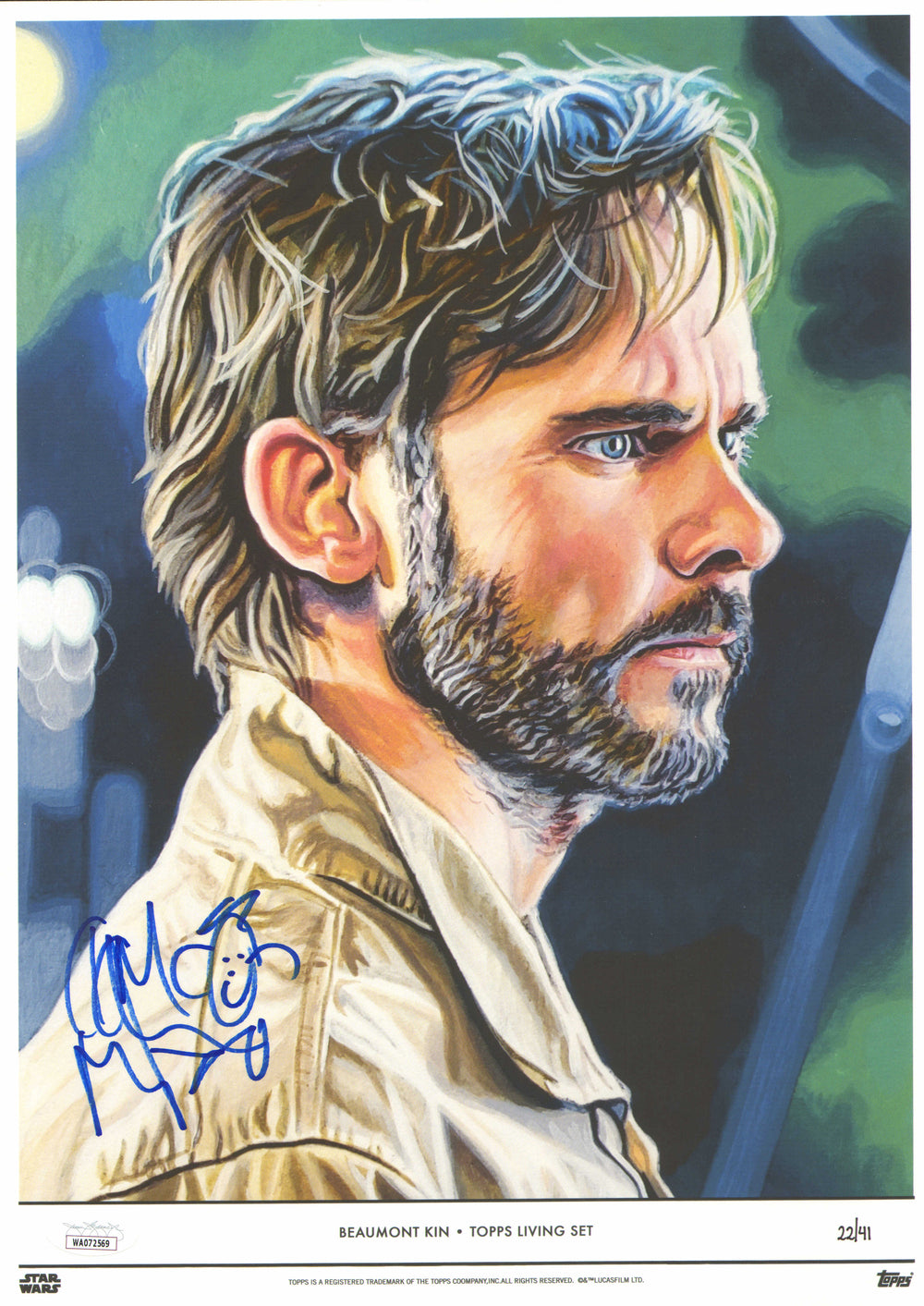 Dominic Monaghan as Beaumont Kin in Star Wars: The Rise of Skywalker (JSA) Signed 10x14 Topps Living Set Art Print #22/41