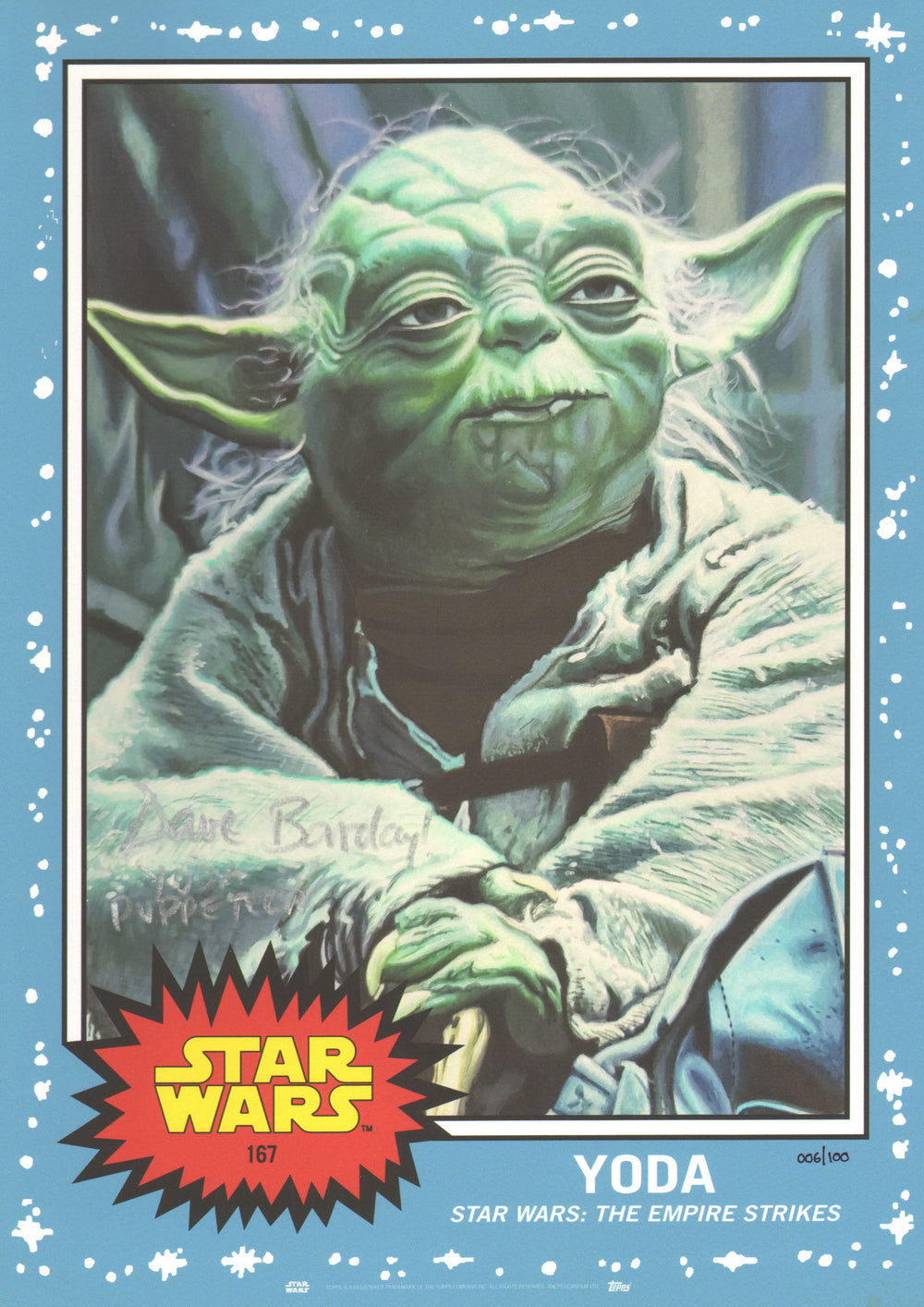 David Barclay as Yoda in Star Wars: The Empire Strikes Back (JSA) Signed 10x14 Topps Living Set Art Print #6/100 with Character Name