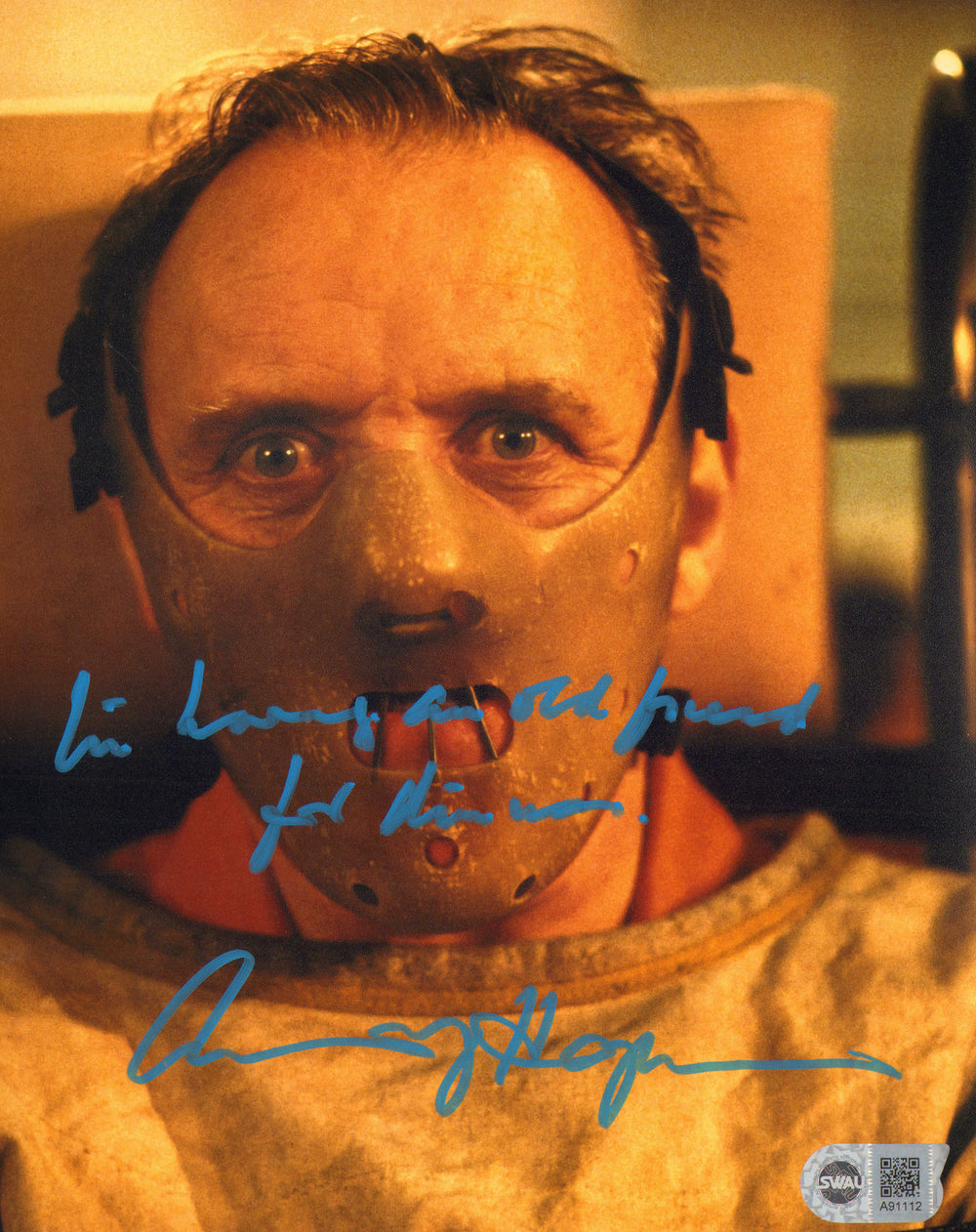 Anthony Hopkins as Hannibal Lecter in The Silence of the Lambs (SWAU) Signed 8x10 Photo with Quote
