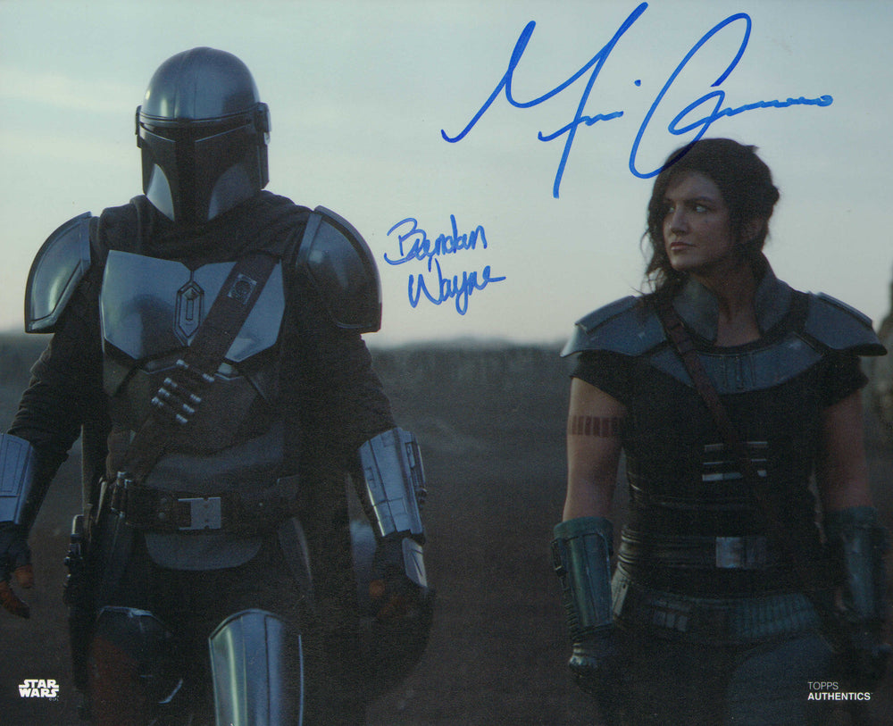 Brendan Wayne as The Mandalorian & Gina Carano as Cara Dune in Star Wars: The Mandalorian Signed 8x10 Photo