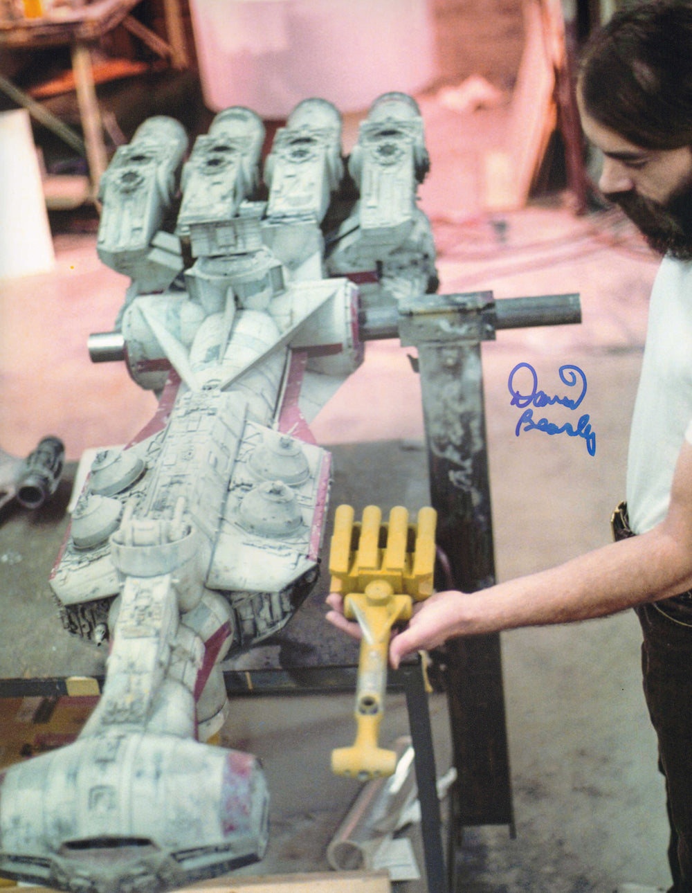 David Beasley with Tantive IV Model Behind the Scenes of Star Wars: A New Hope Signed 11x14 Photo