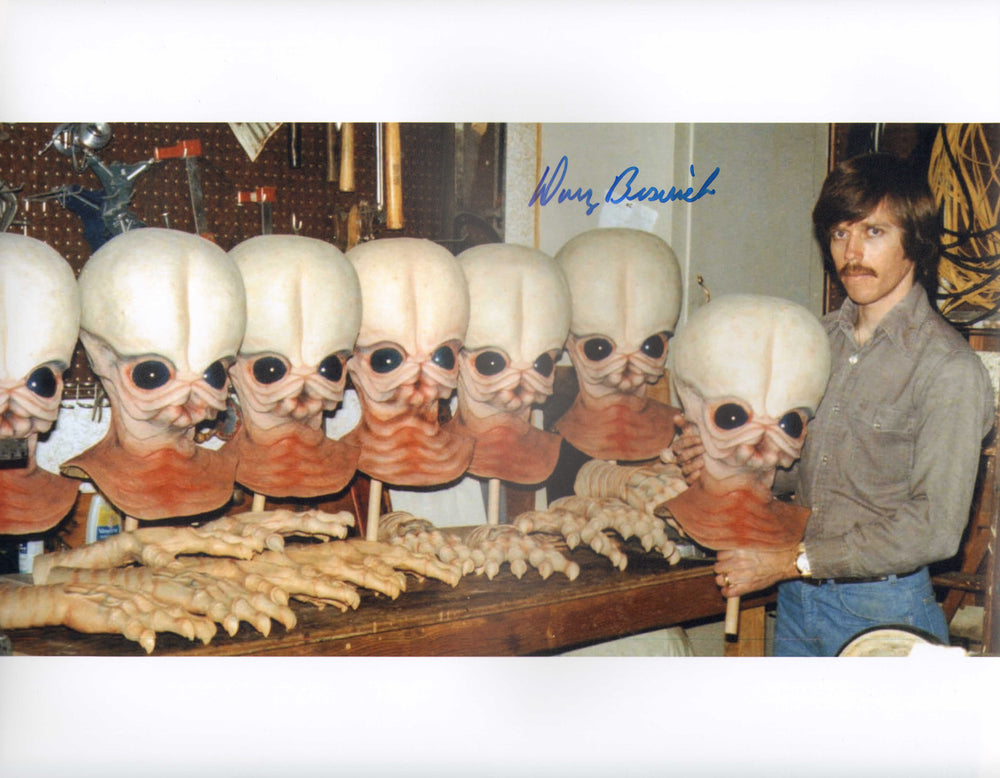 Doug Beswick Cantina Creature Sculptor with Band Heads Behind the Scenes of Star Wars: A New Hope Signed 11x14 Photo