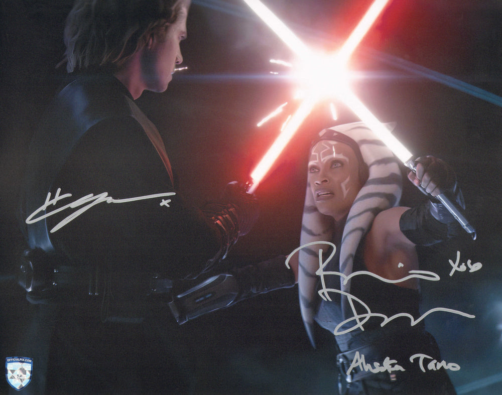 Hayden Christensen as Anakin Skywalker & Rosario Dawson as Ahsoka Tano in Star Wars: Ahsoka (Official Pix) Signed 11x14 Photo with Character Name