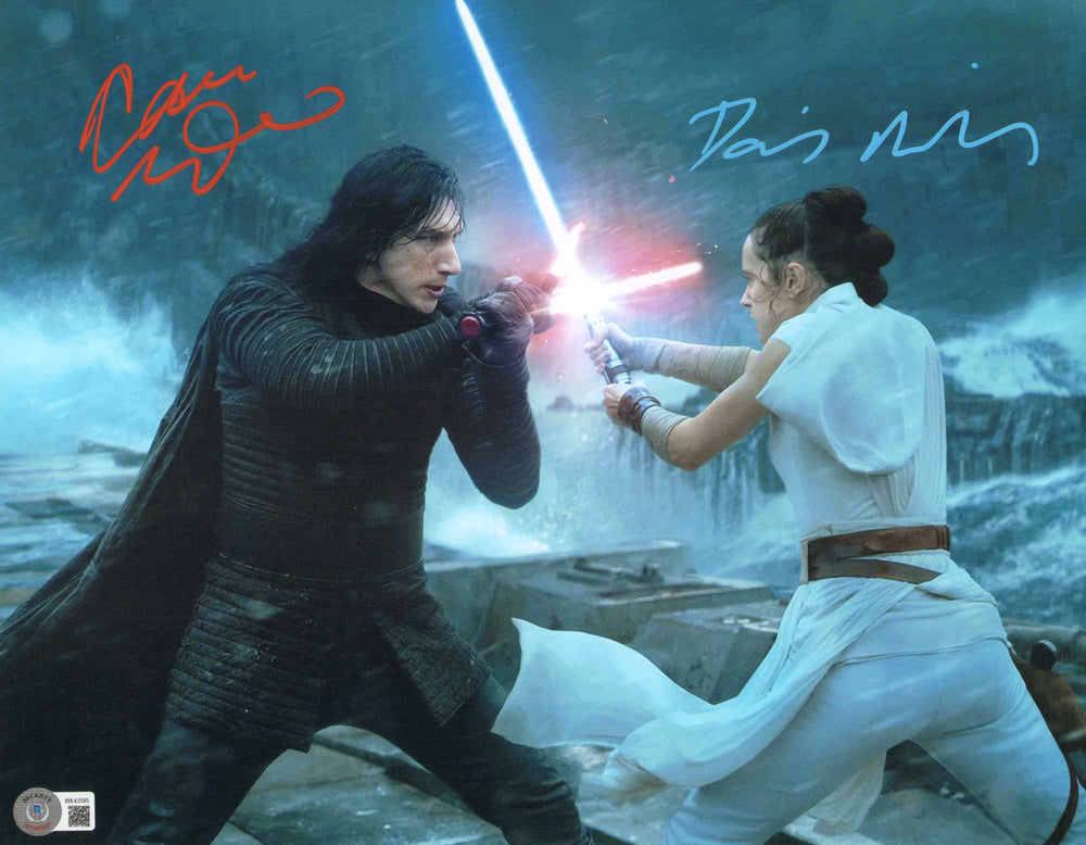 Daisy Ridley as Rey & Adam Driver as Kylo Ren in Star Wars: The Rise of Skywalker (Beckett) Signed 11x14 Photo
