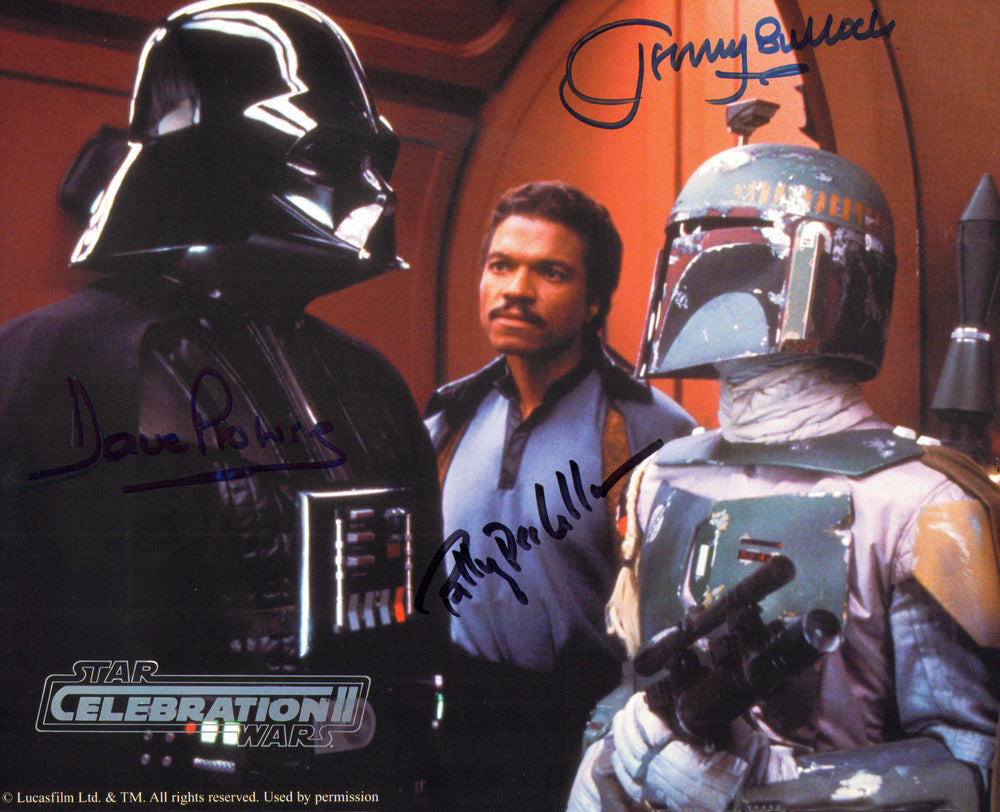 Dave Prowse as Darth Vader, Jeremy Bulloch as Boba Fett, & Billy Dee Williams as Lando in Star Wars: The Empire Strikes Back (Official Pix Celebration II) Signed 8x10 Photo