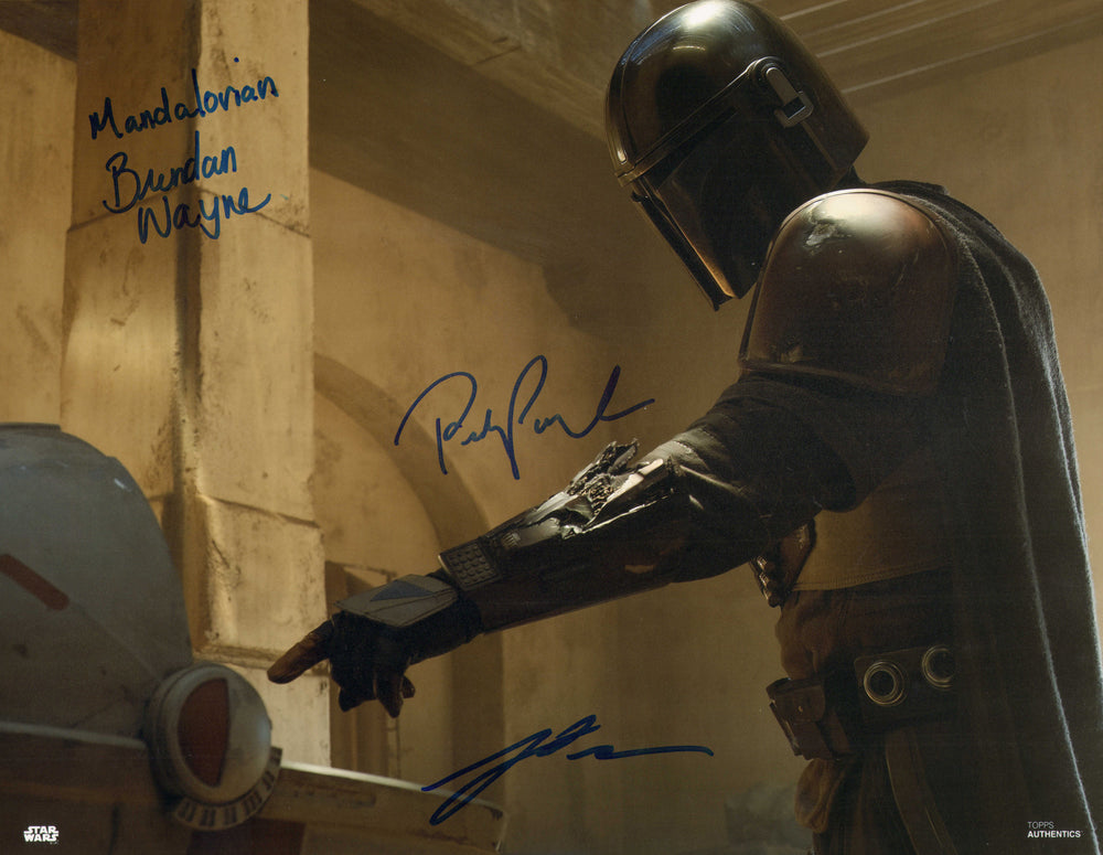 Pedro Pascal, Brendan Wayne, & Lateef Crowder as The Mandalorian in Star Wars: The Mandalorian (Beckett) Signed 11x14 Photo with Character Name
