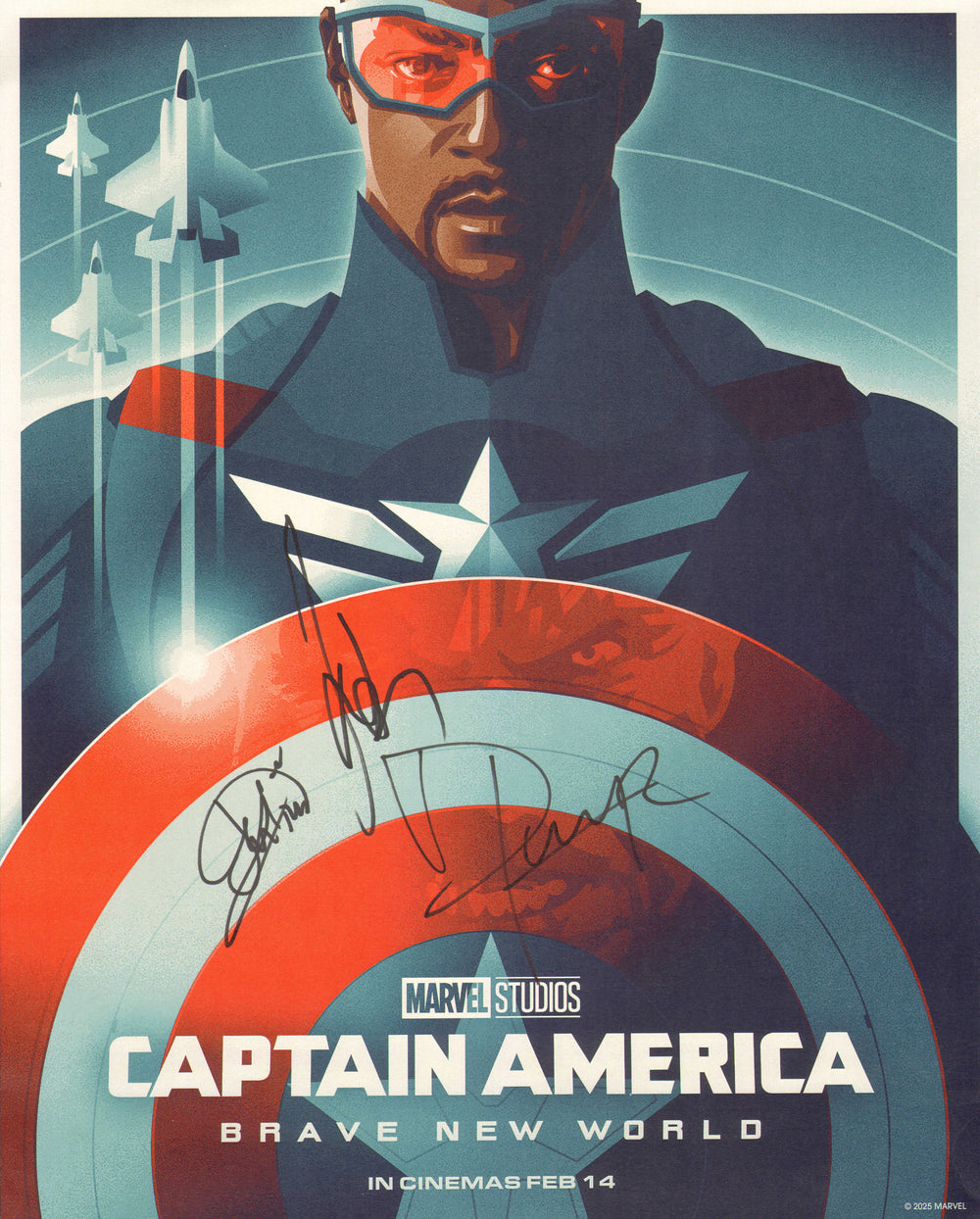 Harrison Ford as Thaddeus Ross & Danny Ramirez as Falcon with Director Julius Onah of Captain America: Brave New World Signed 11.75x15 Mini Poster