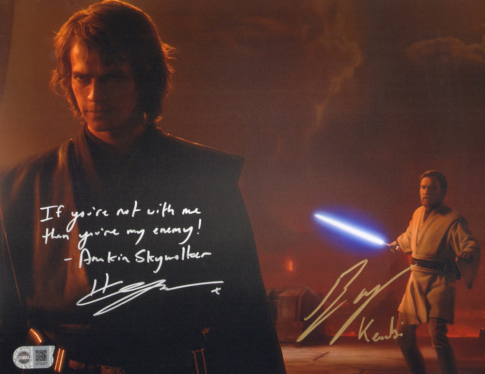 Ewan McGregor as Obi-Wan Kenobi & Hayden Christensen as Anakin Skywalker in Star Wars Episode III: Revenge of the Sith (SWAU / Official Pix) Signed 11x14 Photo with Character Names & Quote
