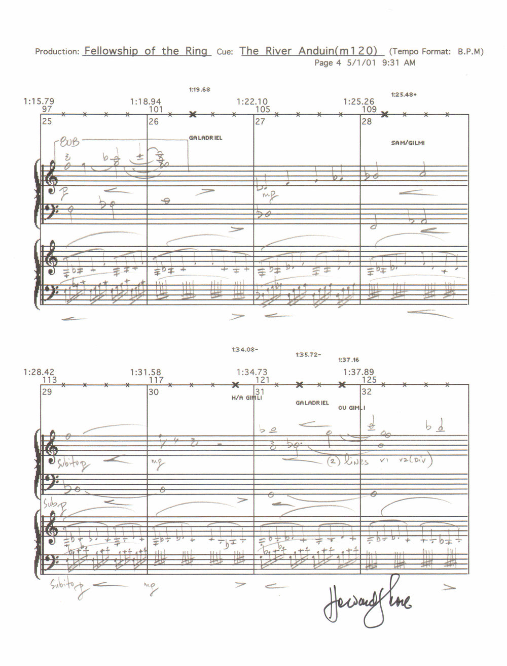 Lord of the Rings: Fellowship of the Ring Sheet Music 8.5x11 Copy Signed by Composer Howard Shore