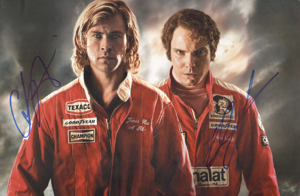 Chris Hemsworth as James Hunt & Daniel Brühl as Niki Lauda in Rush Signed 8x12 Photo