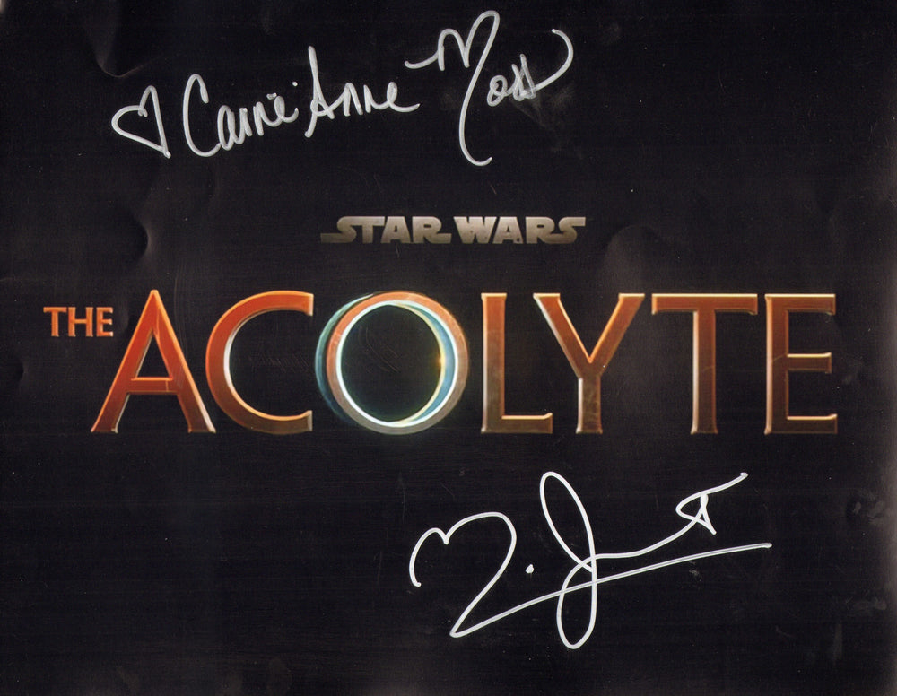 Manny Jacinto as The Stranger Qimir & Carrie-Anne Moss as Indara in Star Wars: The Acolyte Signed 11x14 Photo