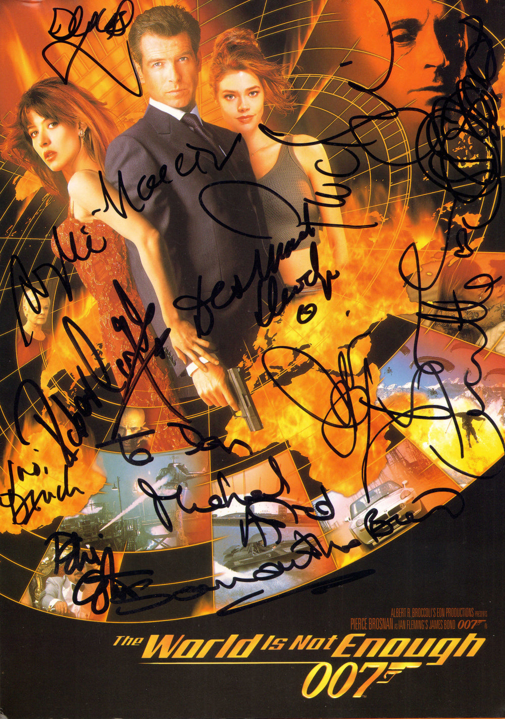 James Bond 007: The World Is Not Enough Press Kit Cast Signed by Pierce Brosnan, Denise Richards, Sophie Marceau, Robert Carlyle, Desmond Llewelyn, Robbie Coltrane, Judi Dench, Samantha Bond, Maria Grazia Cucinotta, Serena Scott Thomas, & Michael Apted