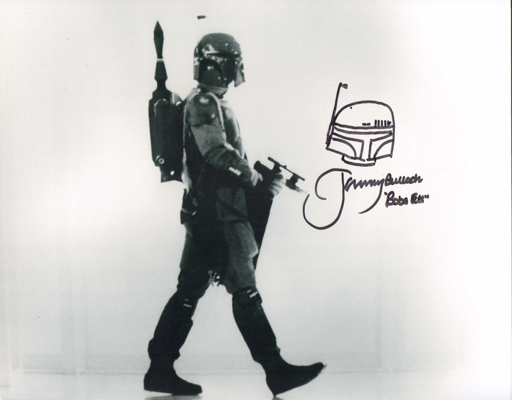 Jeremy Bulloch as Boba Fett in Star Wars: The Empirre Strikes Back Signed 11x14 Photo with Character Name & Sketch Remark
