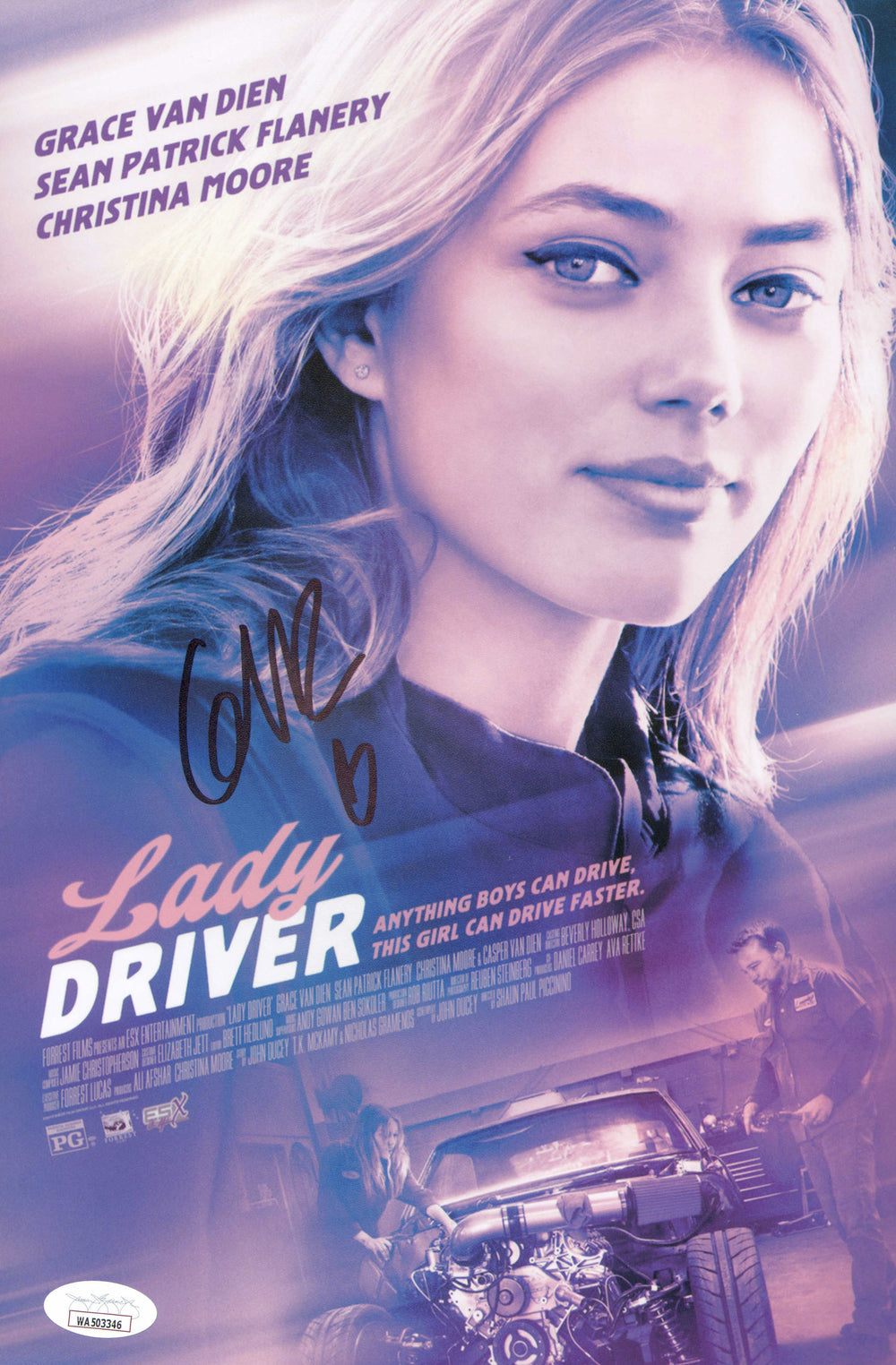 Grace Van Dien as Ellie Lansing in Lady Driver (JSA) Signed 8x12 Mini Poster