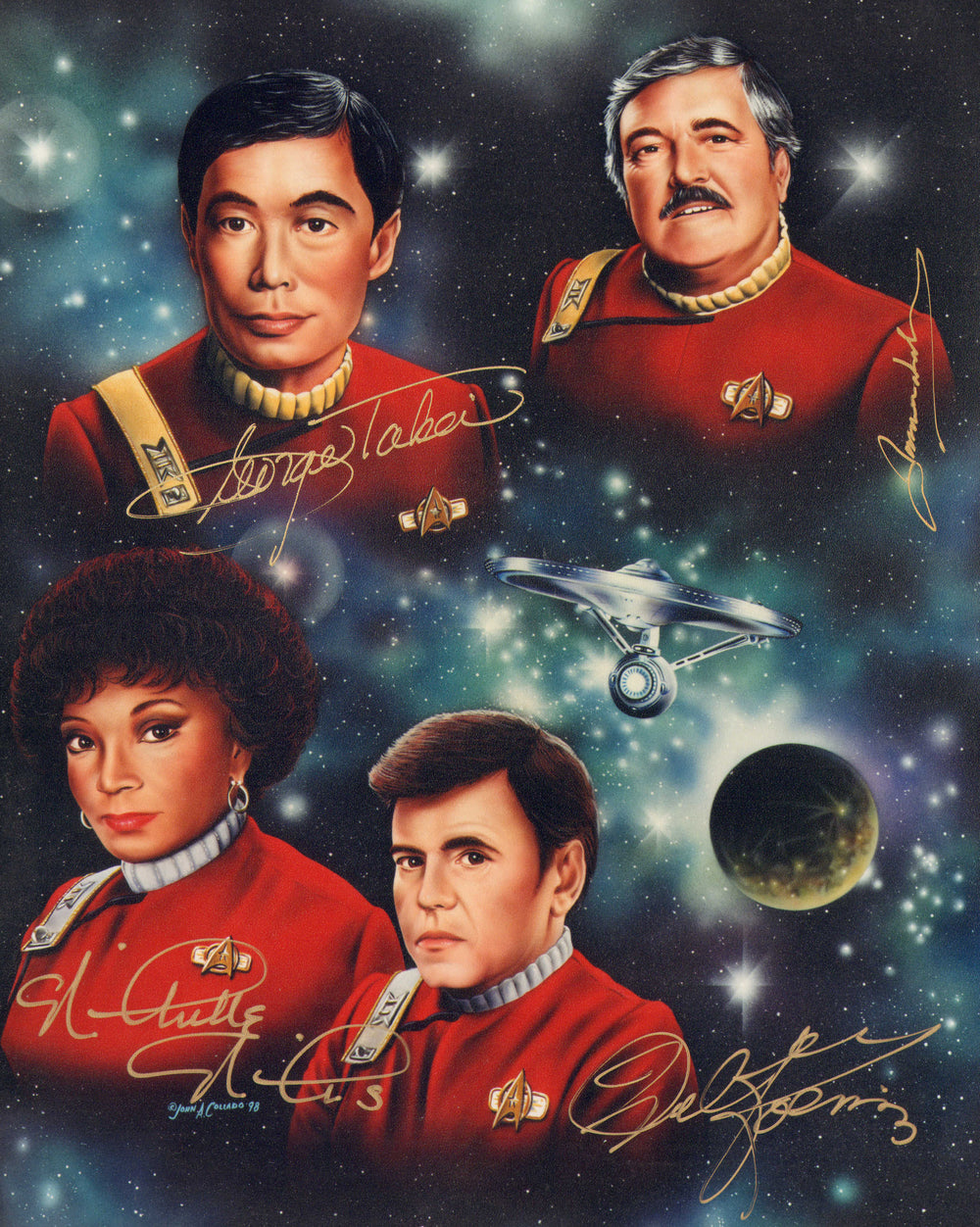 Star Trek: The Original Series 8x10 Photo Cast Signed by Nichelle Nichols, James Doohan, George Takei, & Walter Koenig