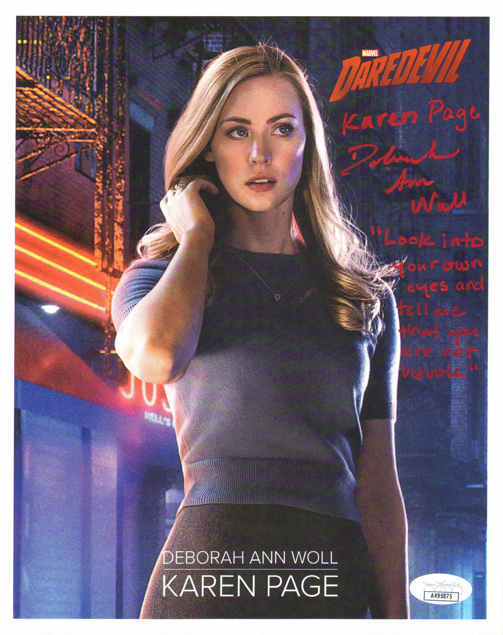 Deborah Ann Woll as Karen Page in Daredevil (JSA) Signed 8x10 Photo with Character Name & Quote