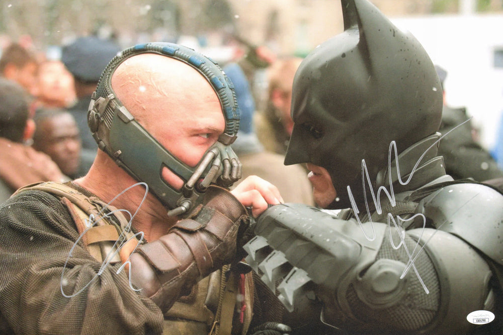 Tom Hardy as Bane & Christian Bale as Batman in The Dark Knight Rises (JSA) Signed 12x18 Photo