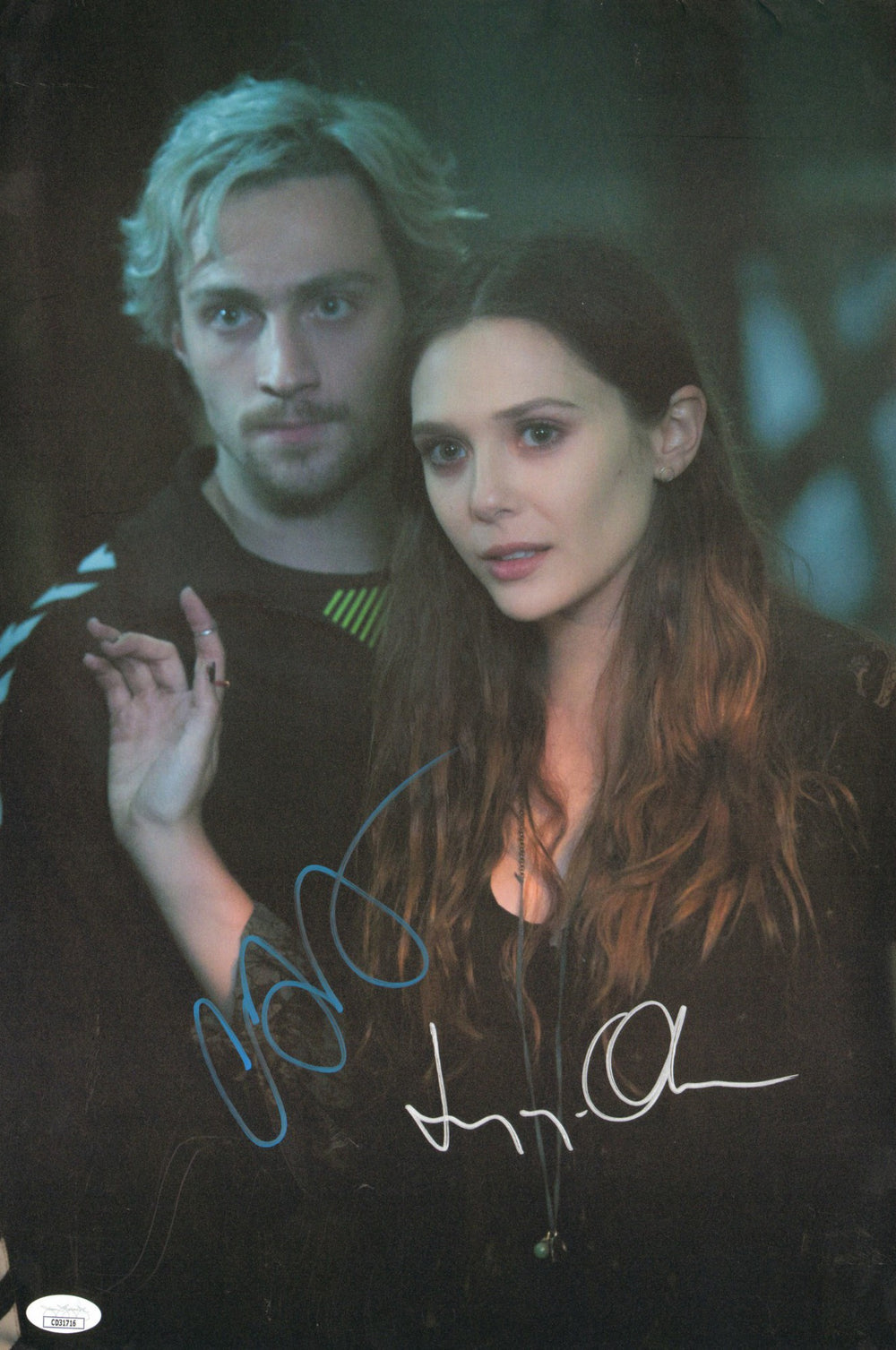 Aaron Taylor-Johnson as Pietro Maximoff & Elizabeth Olsen as Wanda Maximoff in Avengers: Age of Ultron (JSA) Signed 12x18 Photo
