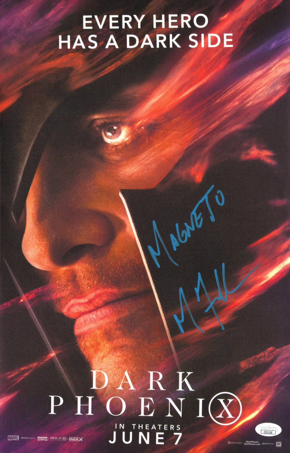 Michael Fassbender as Magneto in X-Men: Dark Phoenix (JSA) Signed 11x17 Photo with Character Name