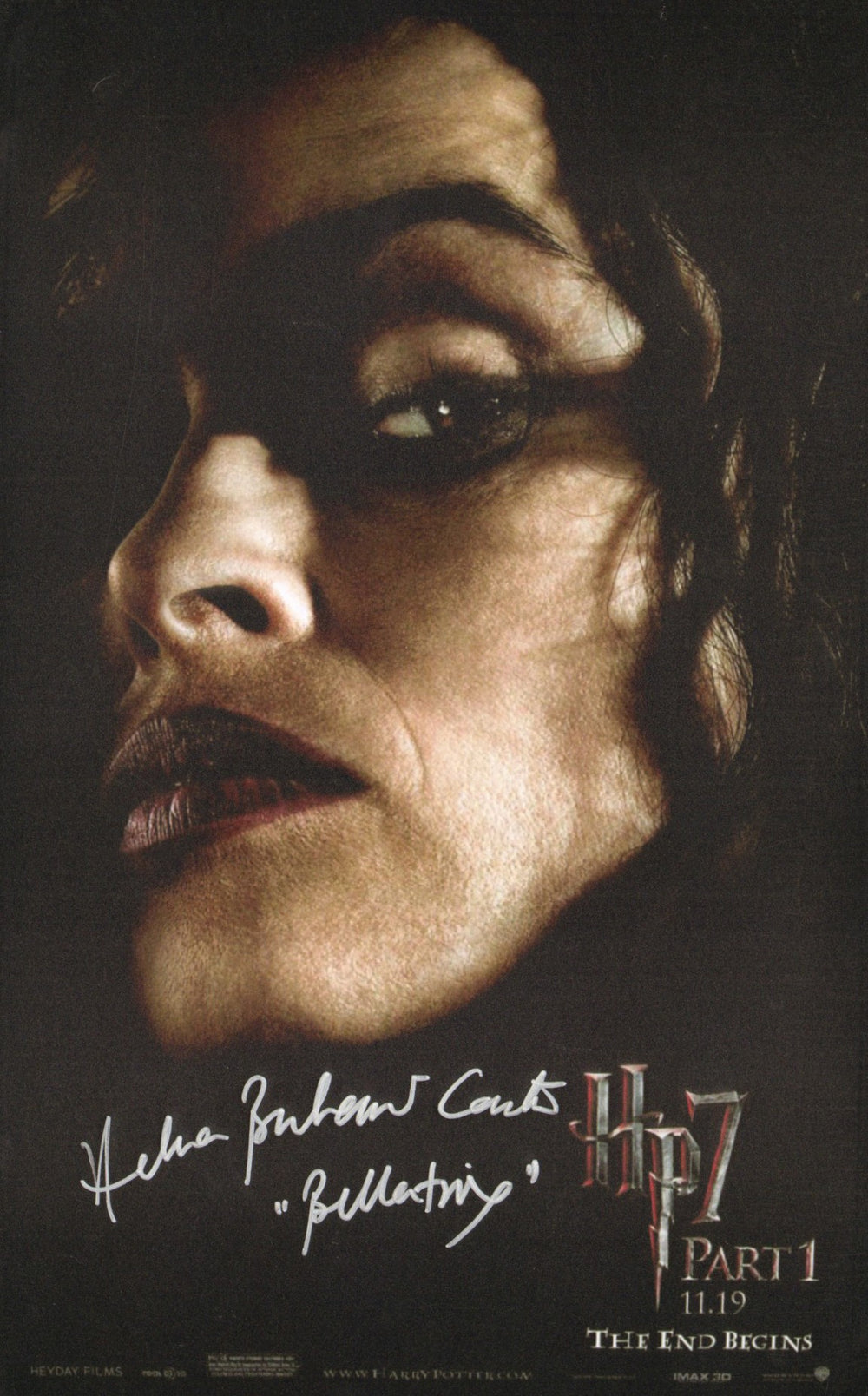 Helena Bonham Carter as Bellatrix Lestrange in Harry Potter & The Deathly Hallows Part 1 Signed 11x17 Mini Poster with Character Name