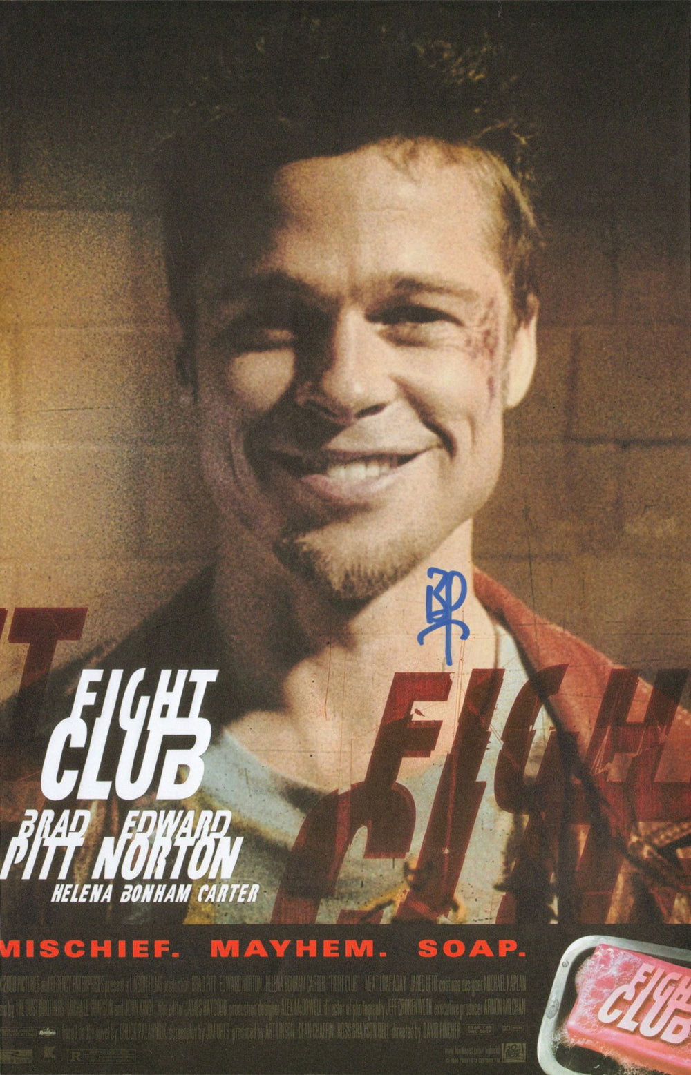Brad Pitt as Tyler Durden in Fight Club Signed 11x17 Mini Poster