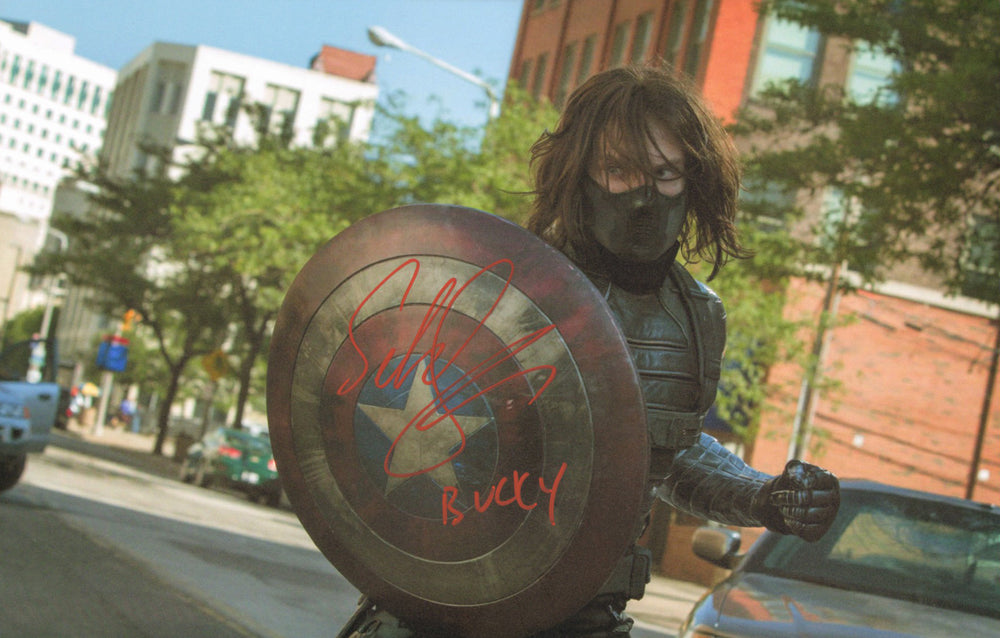 Sebastian Stan as Bucky Barnes / Winter Soldier in Captain America: The Winter Soldier Signed 11x17 Photo with Character Name