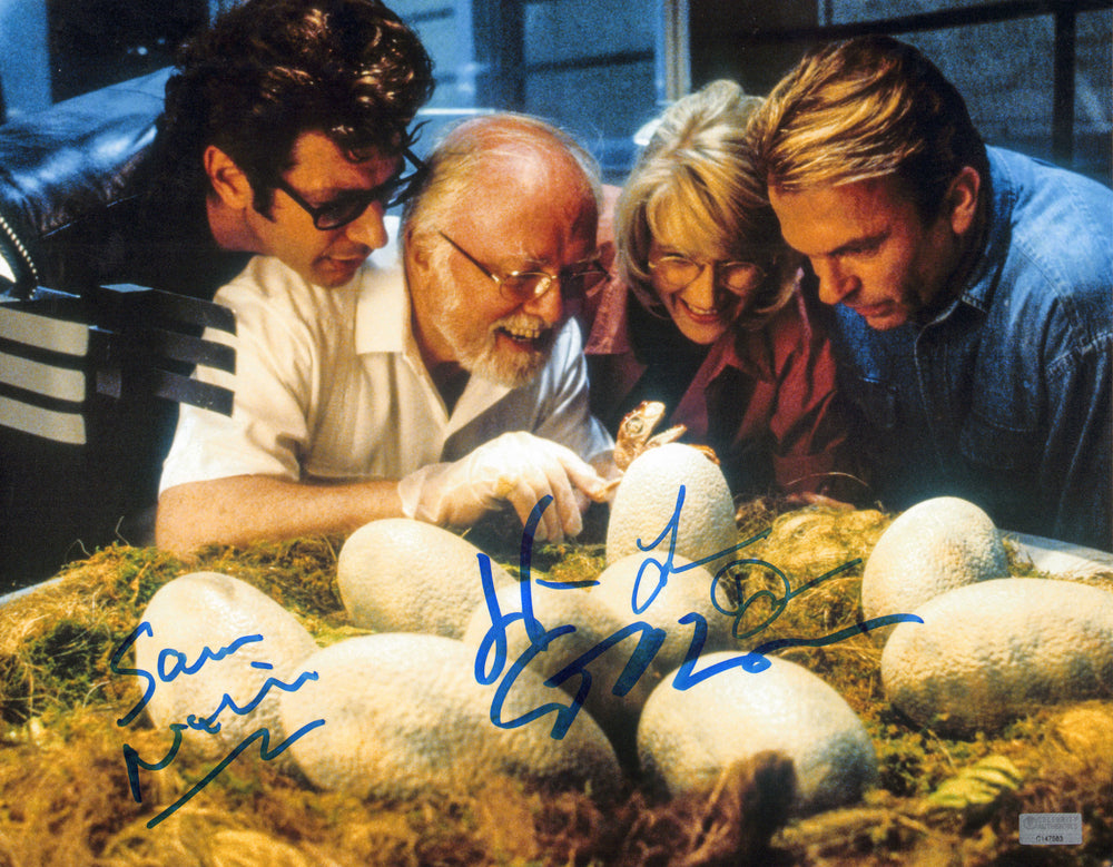 Sam Neill as Alan Grant, Laura Dern as Ellie Sattler, & Jeff Goldblum as Ian Malcolm in Jurassic Park (Celebrity Authentics) Signed 11x14 Photo