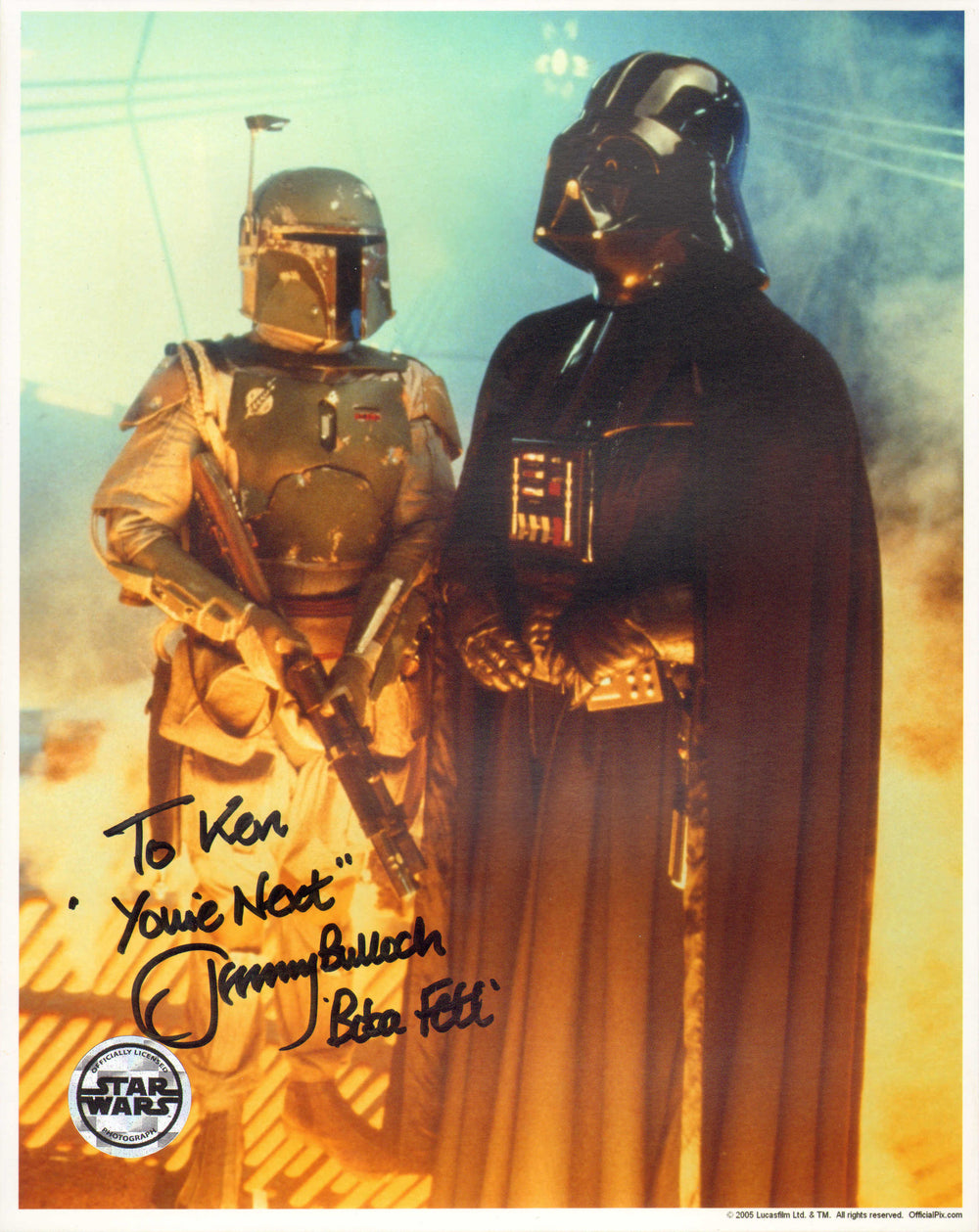 Jeremy Bulloch as Boba Fett in Star Wars: The Empire Strikes Back (Official Pix) Signed 8x10 Photo with Charater Name & Quote