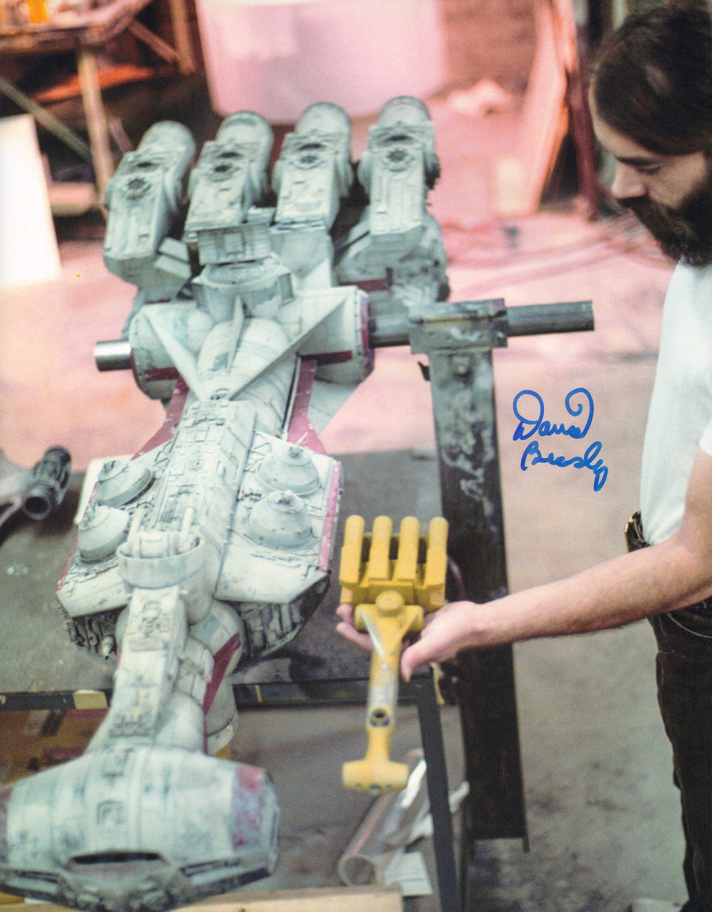 David Beasley with Tantive IV Model Behind the Scenes of Star Wars: A New Hope Signed 11x14 Photo