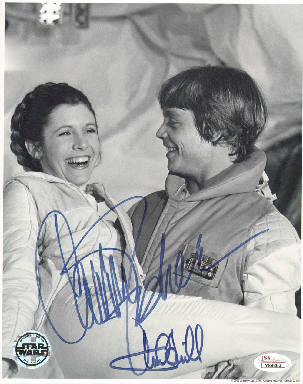 Carrie Fisher as Princess Leia & Mark Hamill as Luke Skywalker in Star Wars: The Empire Strikes Back (Official Pix/JSA) Signed 8x10 Photo