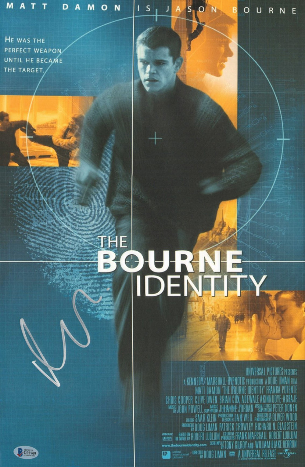 Matt Damon as Jason Bourne in The Bourne Identity (Beckett) Signed 12x18 Mini Poster