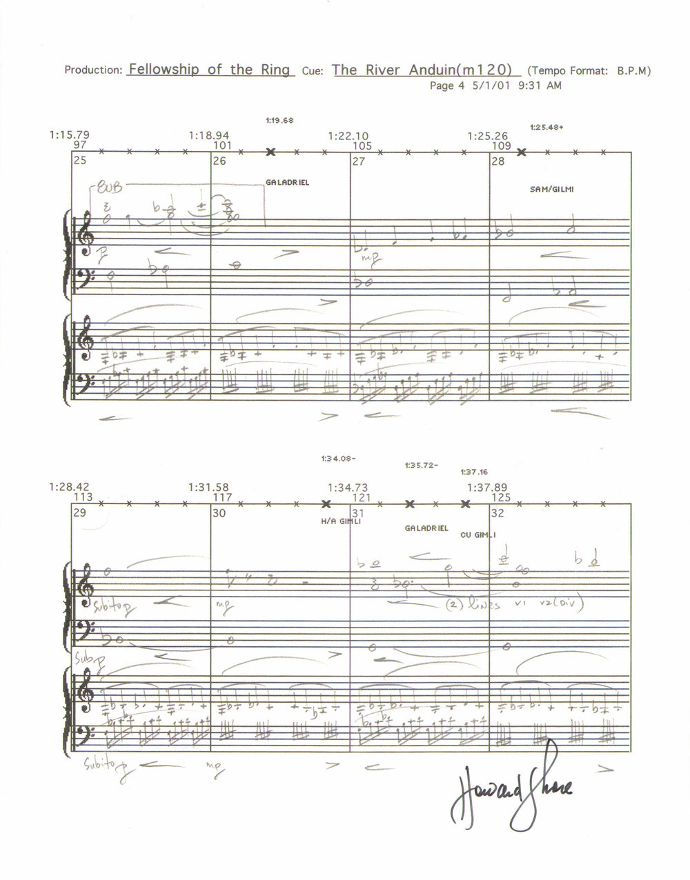 The Lord of the Rings: The Fellowship of the Ring 8.5x11 Sheet Music Signed by Composer Howard Shore