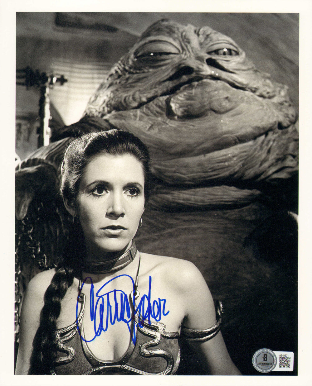 Carrie Fisher as Slave Princess Leia in Star Wars: Return of the Jedi (Beckett) Signed 8x10 Photo