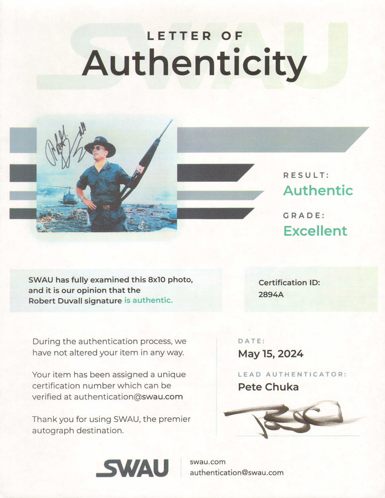 
                  
                    Robert Duvall as Lieutenant Colonel Bill Kilgore in Apocalypse Now Signed 8x10 Photo
                  
                