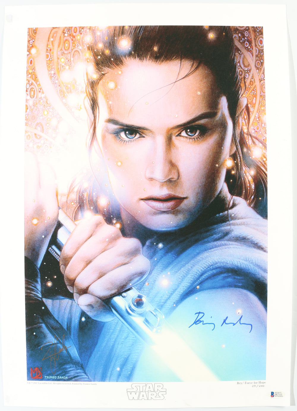 Daisy Ridley as Rey in Star Wars: The Last Jedi (Beckett Witnessed) Signed 16.5x23.5 Tsuneo Sanda 'Force for Hope' Art Print #27/200
